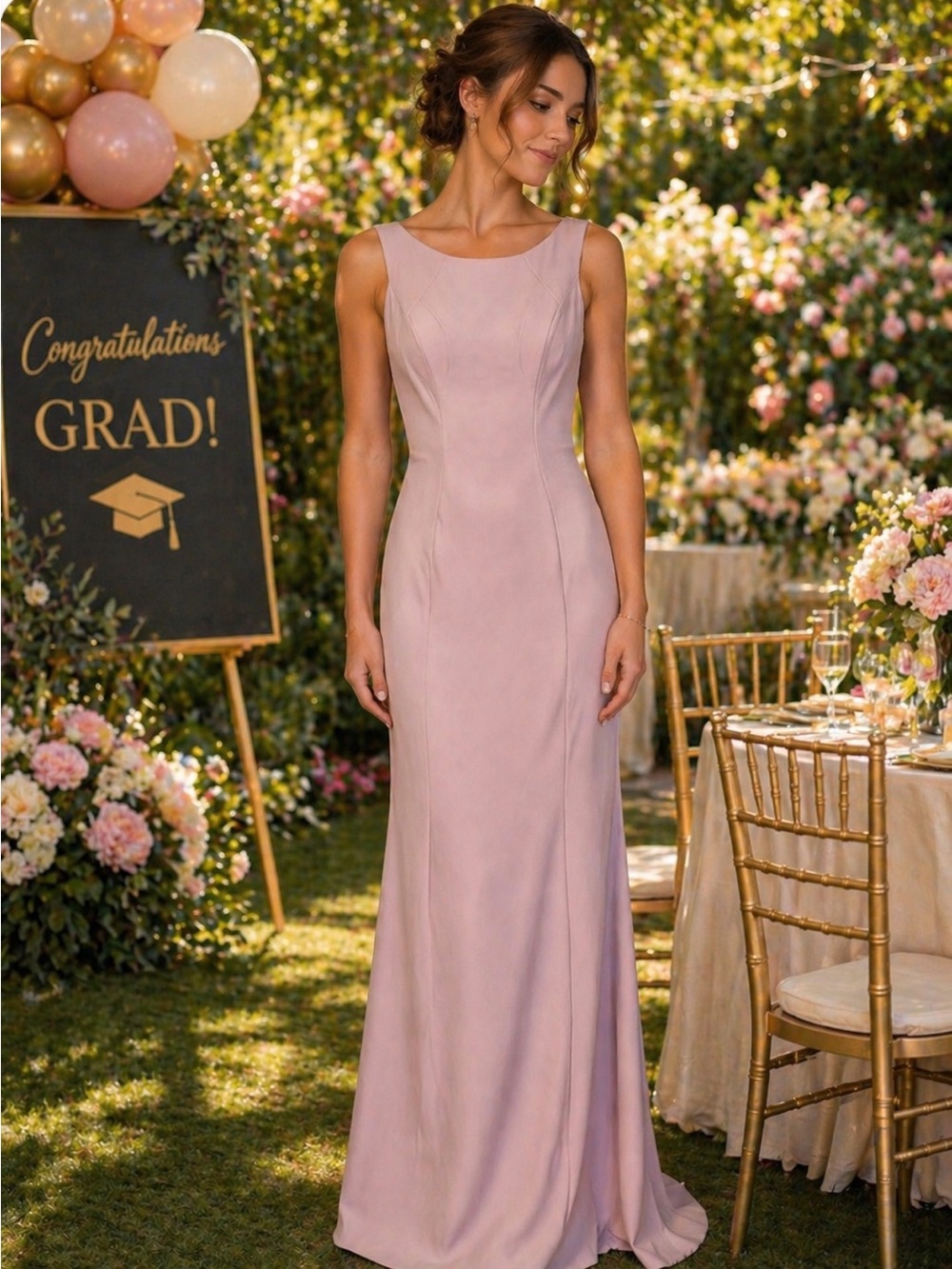 Ella Rosa Elegant pink Sleeveless Dress. Beautiful tie back. Long train